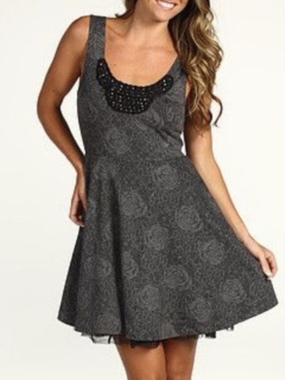 Free People Rock Princess Gray Sleeveless Dress with Beaded Neckline